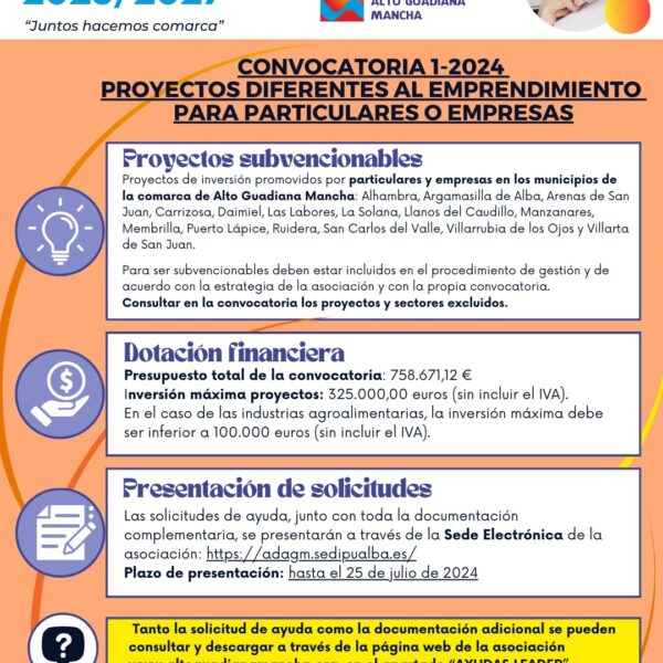 Abierta una nueva convocatoria de subvención de proyectos para particulares y empresas en la comarca Alto Guadiana Mancha